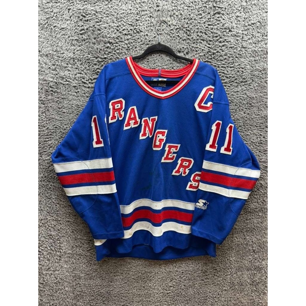 Vintage Starter New York Rangers MC Geever #11 NHL Hockey Jersey Blue Men Size L
